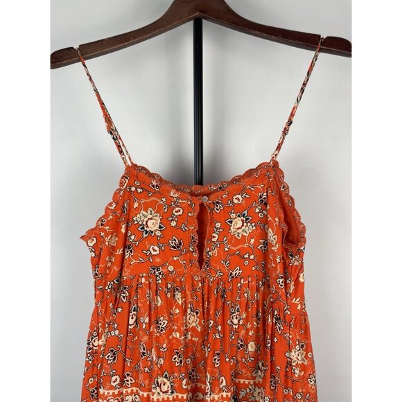 Urban Outfitters Sundress Orange Floral Mini Embroidered Scalloped Hem Small - Picture 9 of 9